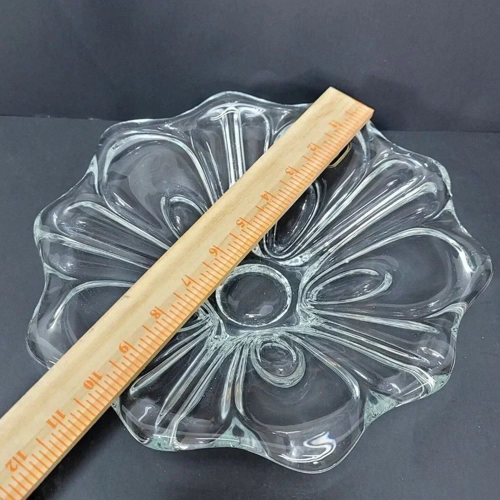 Vintage MCM 60s LUX Glass Austria Art Clear Glass Flower Shape‎ Centerpiece Bowl